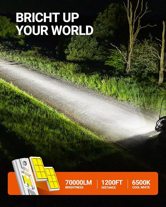 SEALIGHT H13/9008 Bulbs, 1100% 70000LM Ultra Brightness H13 Bulbs,Real 1:1 Size 6500K Cool White, IP68 Waterproof Fog Bulb, Plug and Play, Pack of 2