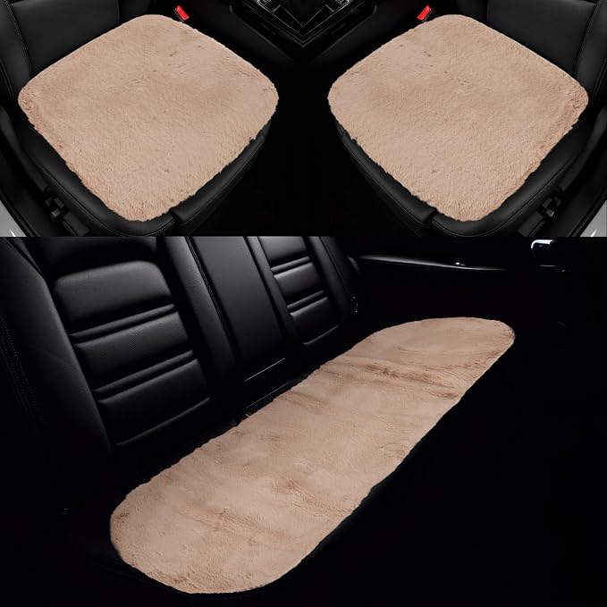 X AUTOHAUX Universal Car Seat Cover Set Car Seat Cushion for Front Rear Seat Shearling Wool Seat Mat Brown 1 Set