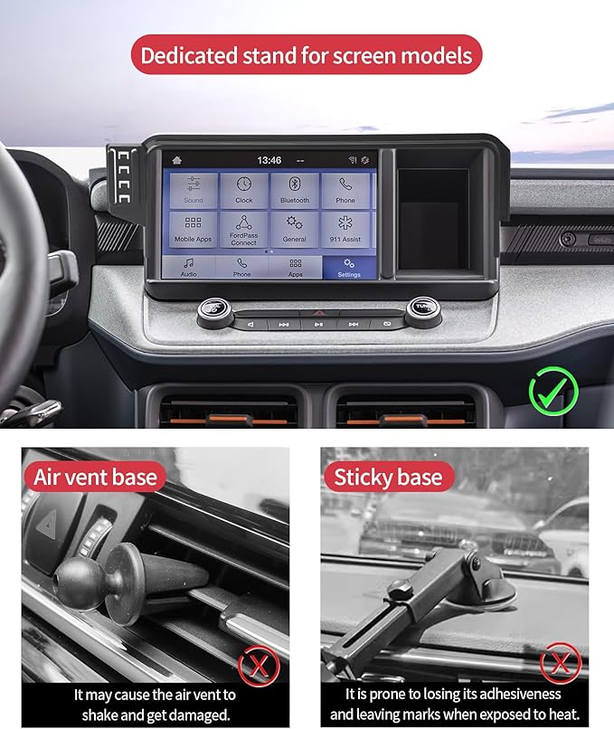 Wireless Charging Car Phone Holder for Ford Maverick 2022-2024, 8" Screen Fixed Clip, 360° Rotation Car Phone Mount Compatible with MagSafe