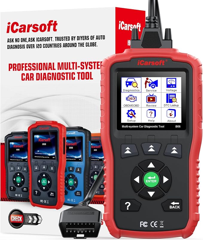 Multi-system OBDII Scanner for Volvo/Saab, iCarsoft i906 Full System Car Diagnostic Tool, Automotive Code Reader with Oil/SAS Reset, Battery Test, Live Graph Data, Full OBD Maintenance
