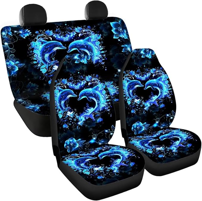 Dolphin Car Seat Covers Full Set of 11 Pack Neoprene Shift Knob Handbrake Cover+Seatbelt Pad Cover+Steering Wheel Wrap+Cup Holder Coaster for Car SUV Truck Van, Universal
