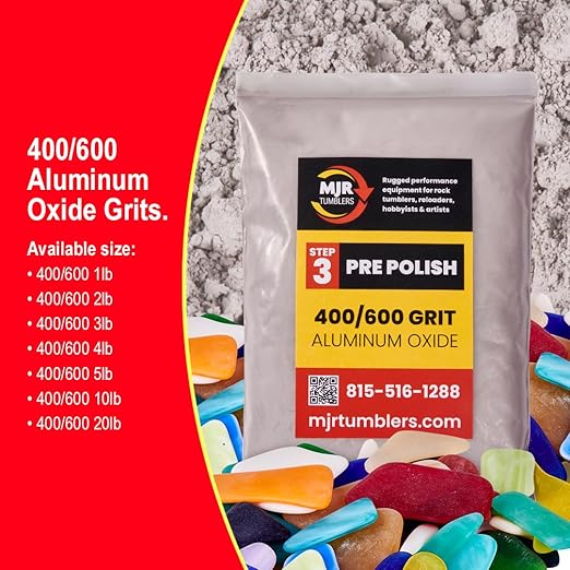 4lb of MJR Tumblers Premium 400/600 Pre-Polish Aluminum Oxide Rock Polishing Grit for Step/Stage 3, MJR Tumblers is a Disabled and Veteran Owned Company Proudly Located in USA