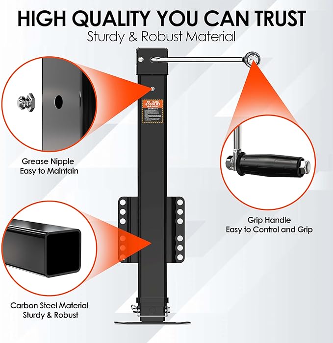 YOMILINK 8000 lbs Trailer Jack, Bolt-On, 28.6" Vertical Travel, Heavy Duty, Adjustable Drop Leg, for Utility Trailer, Yacht, Boat,Black