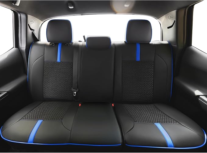 Seat Covers Custom Fit for Toyota Tacoma 2016-2023 3rd Gen Double & Crew Cab SR,SR5,Limited,TRD Pro,TRD Sport, TRD Off-Road,Full Coverage Breathable Leather Seat Covers (Full Set,Blue Black)