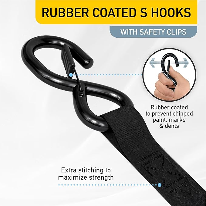 AUGO Self-Locking Retractable Ratchet Straps | 2 Heavy Duty Self-Tensioning Retractable Tie Down Straps with Soft Loops & Storage Bag | for Motorcycle, Truck, Cargo | 1500Lb Break Strength 1” x 12’