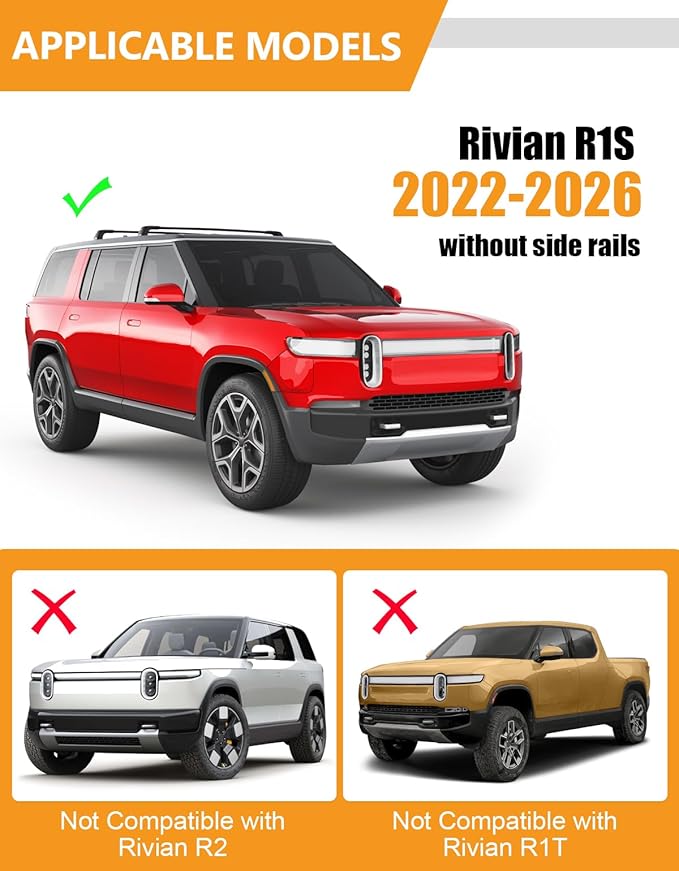 Lockable 330lbs Roof Rack Cross Bars Compatible with Rivian R1S 2022 2023 2024 2025 2026 (Without Roof Rails), Heavy Duty Anti-Theft Aluminum Roof Rails Crossbars Luggage Cargo Carrier