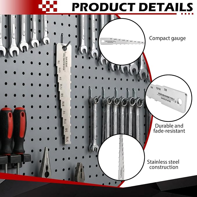 Pocket Tech Gauge 16ths Brake Measuring Gauge, Stainless Steel, Laser Cut and Engraved