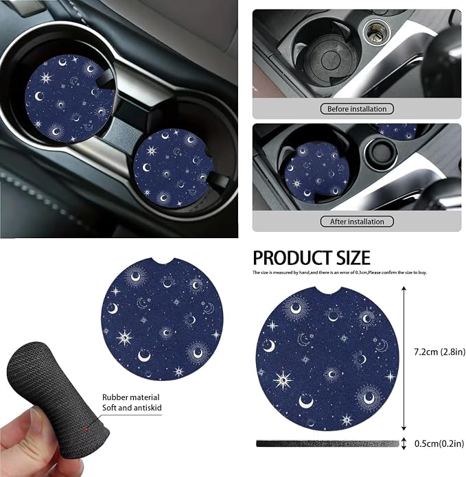 Wanyint Sun Moon Star Car Seat Covers Front Rear Split Bench Full Set Steering Wheel Cover Seat Belt Pads Coasters Trash Bin Hanging Storage Bag Cup Holders Rearview Mirror Cover Key Ring, 15 PCS