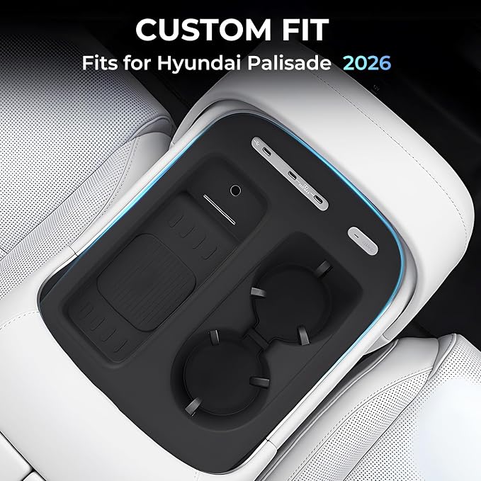 Cup Holder Insert & Wireless Charging Protective Mat for Hyundai Palisade 2026, Center Console Interior Accessories Cup Holders & Wireless Charger Cover Pad for 2026 Palisade, Black