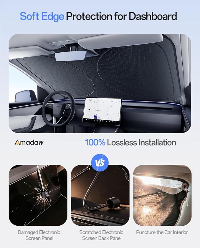 Windshield Sun Shade for Sedans, SUVs & Trucks, Fit for Ford, Hyundai, Toyota, Nissan & More | Multi-Layer UV Block & Heat Insulation | Keeps Car Cool & Protects Interior, Easy Storage with Bag