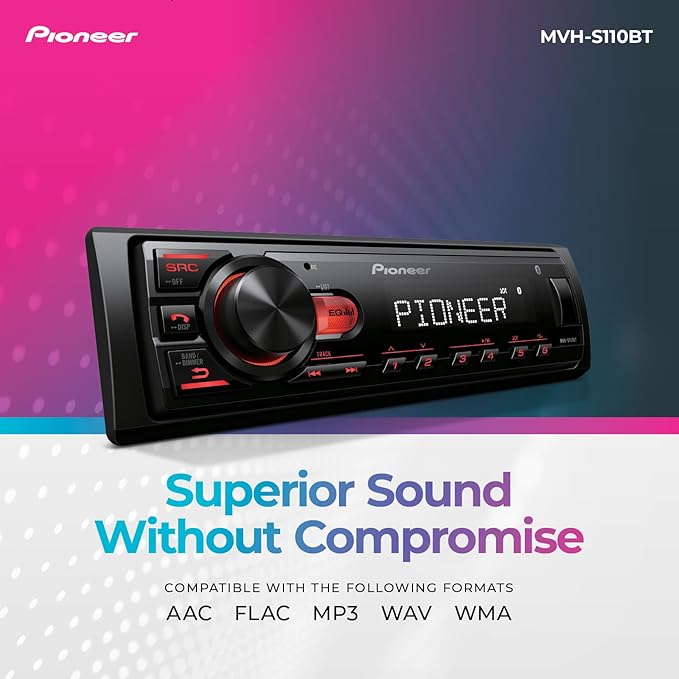 Pioneer MVH-S110BT 1-Din Digital Media Receiver Car Stereo – Bluetooth, USB Input, 50W x 4 Output, AM/FM Radio, iPhone & Android Compatible, Front & SW (Mono) RCA Output