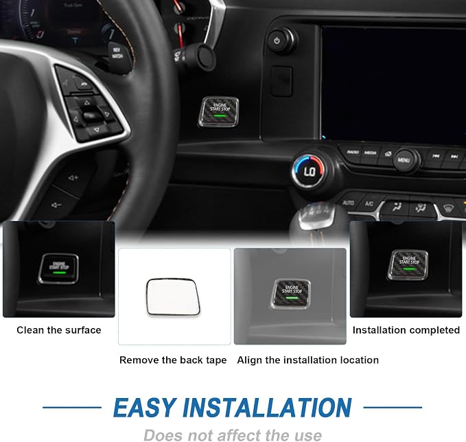 Real Carbon Fiber Push Start Button Cover Compatible with Corvette C7 2014–2019