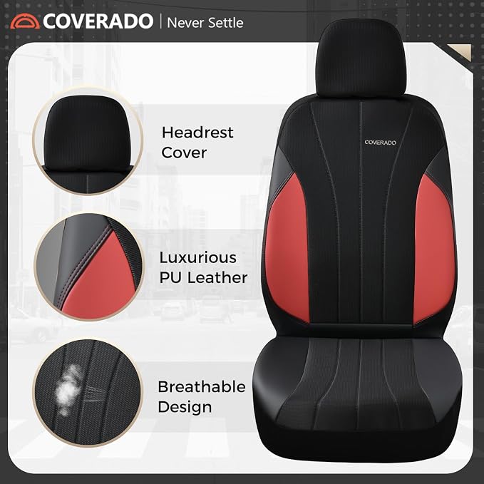 Coverado Car Seat Covers Full Set, Waterproof Automotive Seat Protectors 5 Seats, Red Driver Protectors Universal Fit for SUVs, Trucks, Sedans,Car Accessories