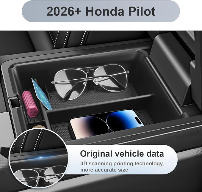 SKTU for 2026 Honda Pilot Center Console Organizer for 2026+ Honda Pilot (Sport/EX-L/Touring/TrailSport/Touring Blackout/Elite/Black Edition) Console Tray Honda Pilot 2026 Accessories with Coin Holder
