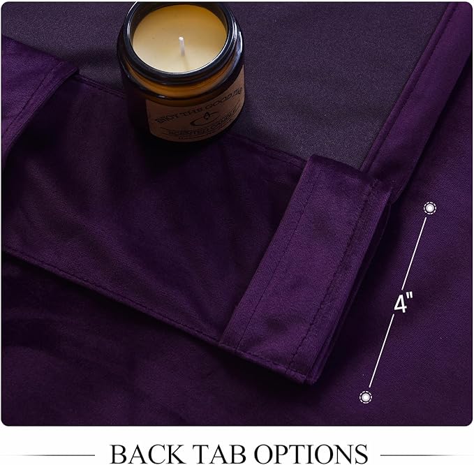 Roslynwood Luxury Soft Deep Purple Velvet Curtains 96 inches Long Back Tab Thermal Insulated Blackout Window Drapes for Living Room/Bedroom/Dining Room, W52 x L96, 2 Panels
