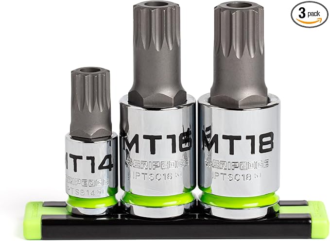 GripEdge | 3-PC RPT 3/8 & 1/2" Drive Standard Tamper Proof Triple Square Bit Socket Set | Includes sizes - MT14-MT18 | Includes Premium Aluminium Socket Rail |