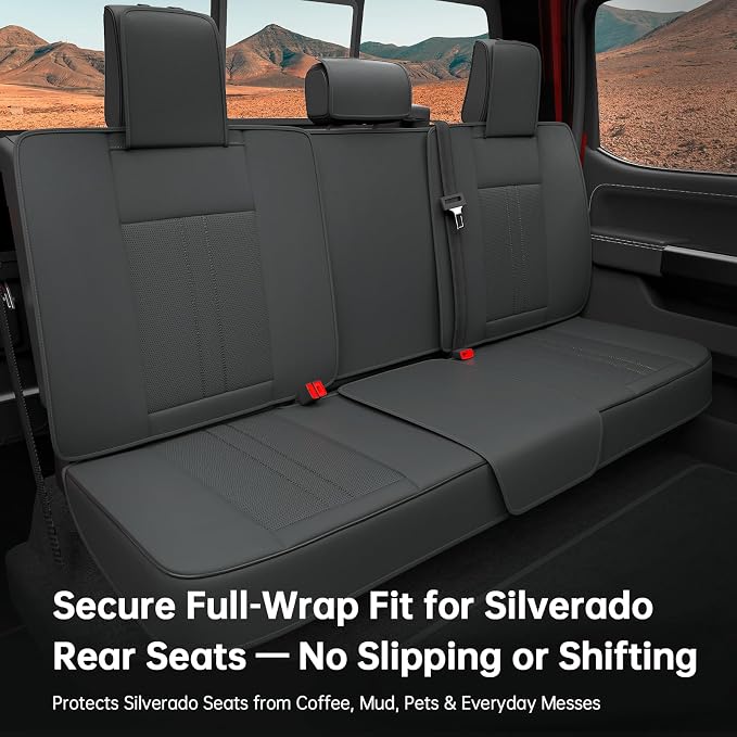 W&PMAX Custom-Fit Black Seat Covers Full Set for Chevy Silverado & GMC Sierra 2007–2026, Fit 1500/2500/3500HD Crew/Double/Extended Cab, Waterproof Leather Truck Seat Protectors