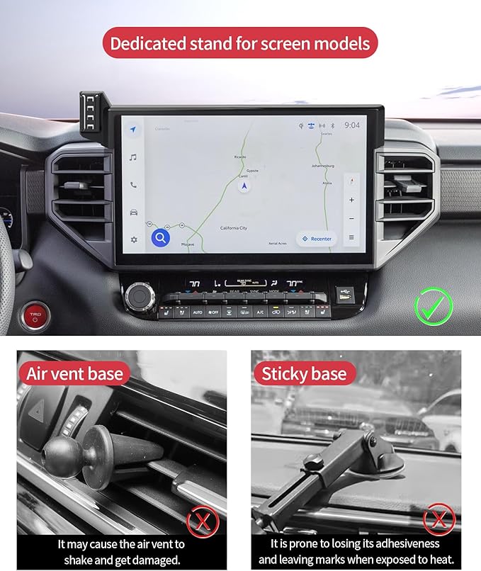Wireless Charging Car Phone Holder for Toyota Tundra 2022-2026 / Sequoia 2023-2026, 14" Screen Fixed Clip, 360° Rotation Car Phone Mount Compatible with MagSafe