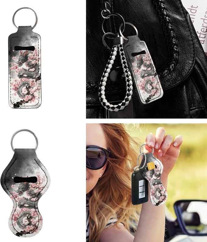Cool Dragon Cherry Blossom Print Car Accessories Car Seat Covers Full Set with Steering Wheel Covers+Seat Belt Pads+Coasters+Keychain+Lipstick Holder Universal Fit 13 Pack