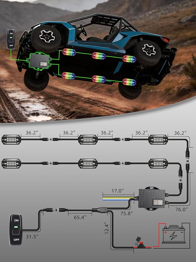 6 Pods RGB LED Rock Lights Aluminum 3D Multi-Sided Lighting w/Brake Turn Signal Reverse Mode, APP & Remote Control Music Voice Sync Underglow Lights for Trucks Offroad Utv Waterproof