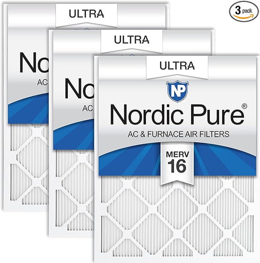 Nordic Pure 12x20x1 (Actual Size: 11 1/2 x 19 1/2 x 3/4) Pleated Ultra MERV 16 AC Furnace Air Filters–With 2.5X More Media for Allergy & Dust Relief, Max Efficiency & Low Airflow Resistance 3 Pack