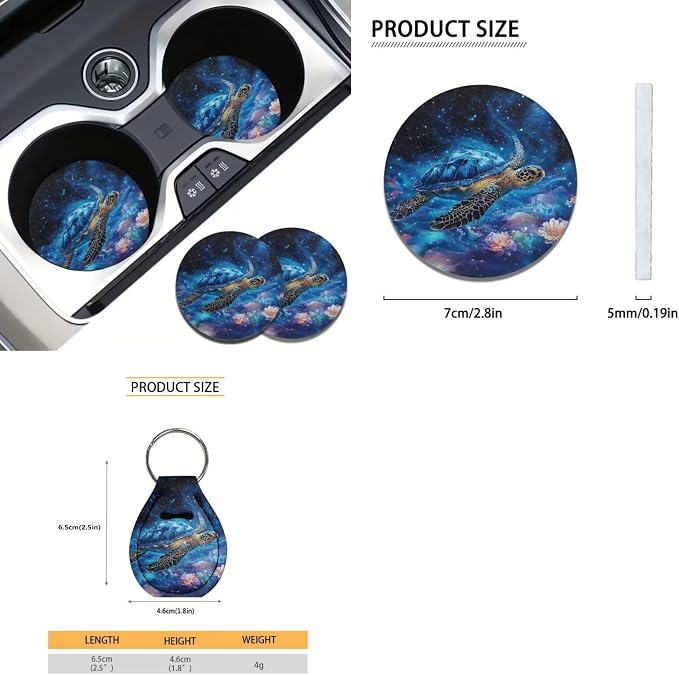 Suobstales Galaxy Turtle Flower Print Car Seat Covers 11 Pcs Car Accessories Interior Set Auto Front Rear Split Seats Protectors with Steering Wheel Cover, Seatbelt Pads, Cup Holder, Keychain