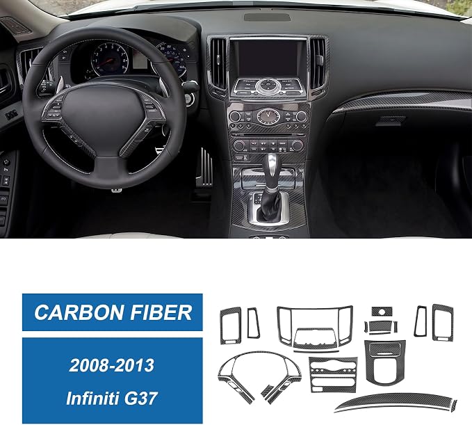 26PCS Real Carbon Fiber Interior Trim Kit Compatible with 2008-2013 Infiniti G37, Interior Decor Sticker Accessories