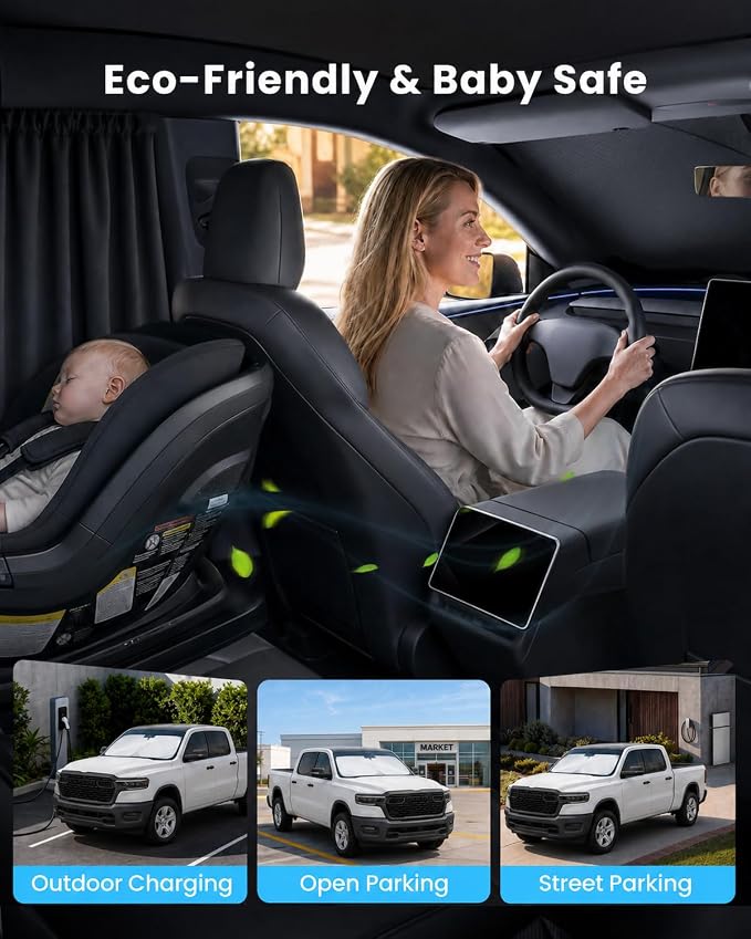 REEVAA 2026 3rd Pro Windshield Sunshade for 2019-2026 Dodge Ram 1500 | Dual-Layer Heat & Sun Defense, OEM Design | Foldable Sun Shade Car Accessories with Storage Bag