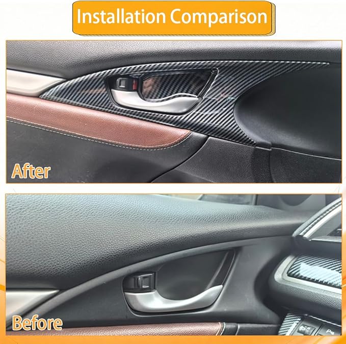 Inner Door Side Armrest Trim Window Lift Control Switch Panel Cover Inner Door Handle Armrest Cover Compatible with Honda Civic 10th Gen 2016-2021 ABS Carbon Fiber Style (12 Pcs)