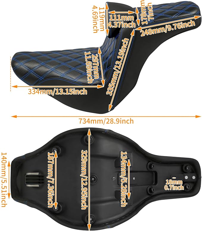 Motorcycles Driver Passenger Seat Cushion Pad One-Piece Seat Leather Pillion with Driver Backrest Fit for Harley Softail Low Rider FXLR FXLRS Sport Glide FLSB 2018-Up (Blue Stitching)