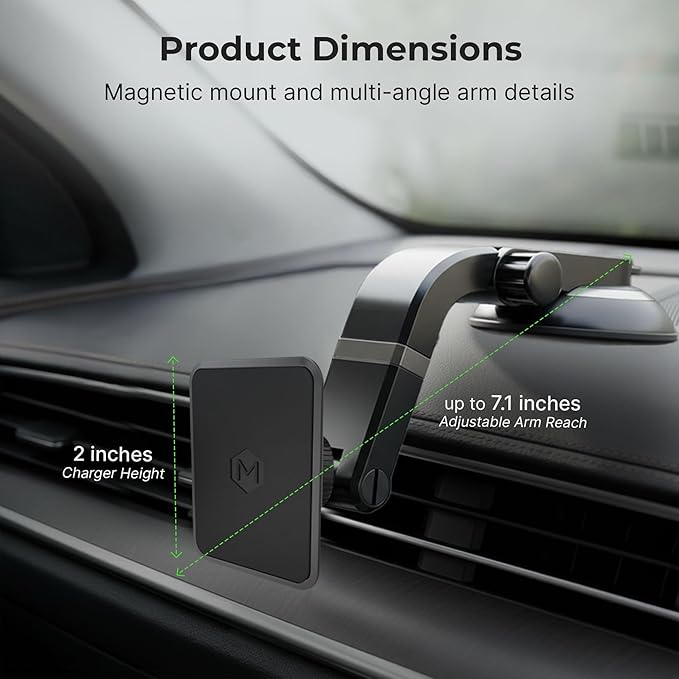 Magnetic Car Mount with Ultra Strong Magnets - Car Phone Holder Perfect for Magsafe Compatible Device iPhone 12-17 & iPhone Air, Galaxy, Smartphone - Multi-Angle Adjustable Suction Cup