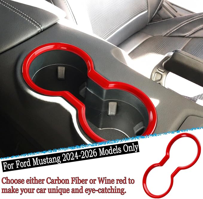 MUXEE Front Cup Holder Trim,for Ford Mustang 2024 2025 2026 - ABS Wine Red Front Cup Holder Protective Panel Cover Sport Interior Trim Accessories