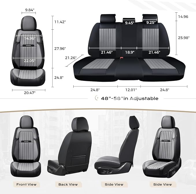 Coverado Car Seat Covers Front Seats, Seat Covers for Cars, Car Seat Protector, 2-Pack Car Seat Cushion Nappa Leather, Waterproof Seat Covers Carseat Cover Universal Fit for Most Cars(Black&Gray)