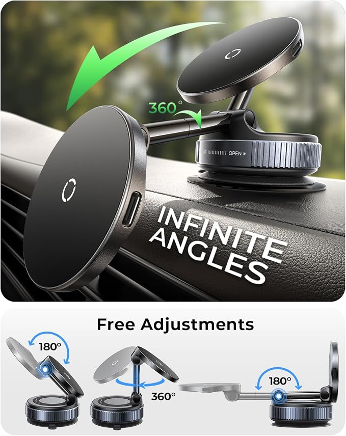 MRGLAS 2026 Upgraded for iPhone MagSafe Car Mount Charger,15W Fast Charging Wireless Car Charger with Stronger Magnetic & Suction, Hands-Free Phone Holder for iPhone 17/16/15/14/13/12 Pro Max