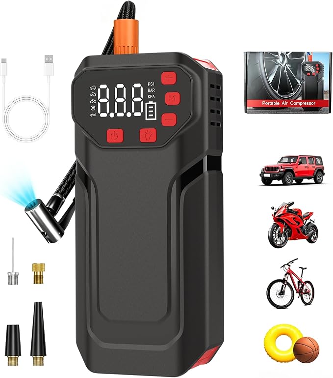 Car Battery Jump Starter with Tire Inflator Portable Air Compressor