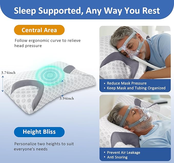 IKSTAR CPAP Pillow for Side Sleeper, Sleep Apnea Pillow for Sleeping, CPAP Nasal Pillows Suit for All CPAP Masks User, Cervical Memory Foam Neck Support Pillow Relief Neck Pain for Side Back Sleepers