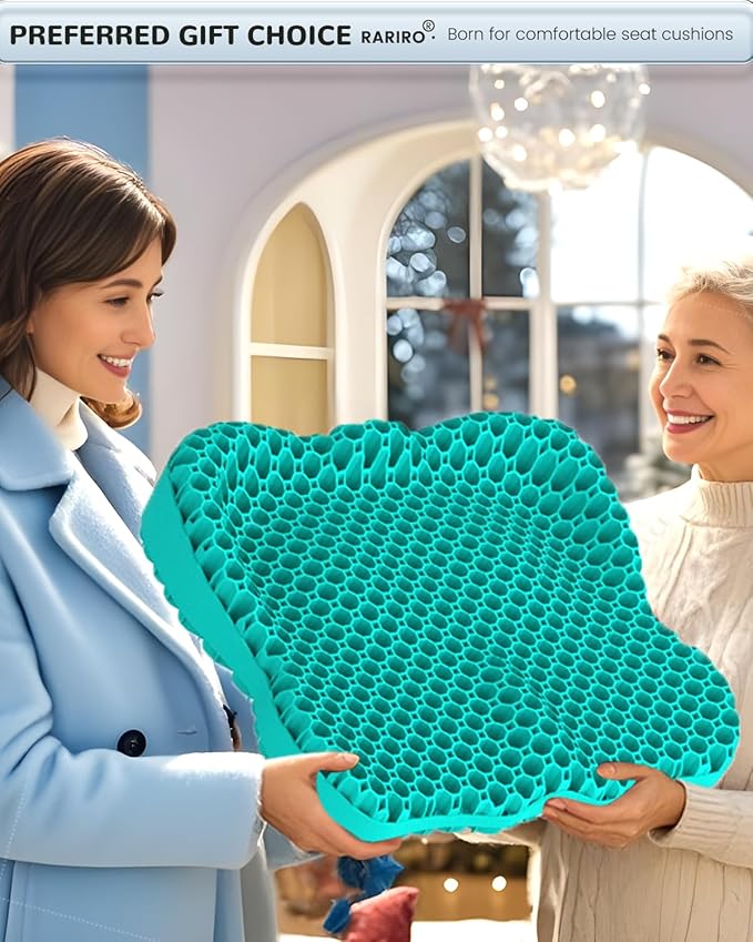 Enlarged 19.7" Gel Seat Cushion, Egg Gel Chair Pads for Wheelchair Pressure Coccyx Sciatica Pain Relief, Cooling Desk Seat Cushion for Kayak, Car, Office Chair Long Sitting[Green]