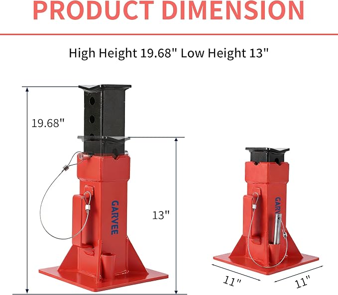 Garvee Heavy-Duty 22 Ton Jack Stands, 2 Pack Pin Type Supports with Quick-Lock for Trucks, RVs & Trailers, 13-19.68 Inch Adjustable Height, Professional Automotive Garage Equipment, Red
