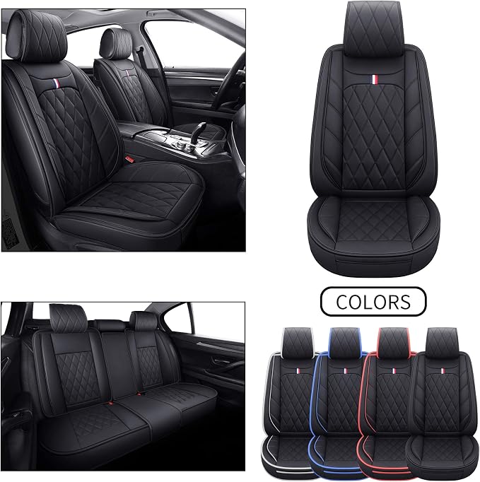 Aierxuan 5 Car Seat Covers Waterproof Leather Universal Compatible with Honda CRV Civic Accord Odyssey HRV Elantra Ford Yaris Sienna Jeep Chevy Subaru Nissan Rogue Soul Toyota(Full Set, Black)