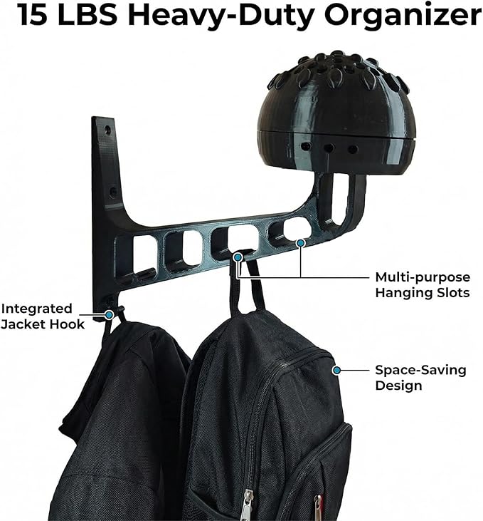 Helmet Dryer and Motorcycle Helmet Wall Mount with Ventilation Fan, Rechargeable Helmet Rack Wall Mount Gear Hook, Helmet Cleaner Storage for Football, Hockey & Firefighter Helmets