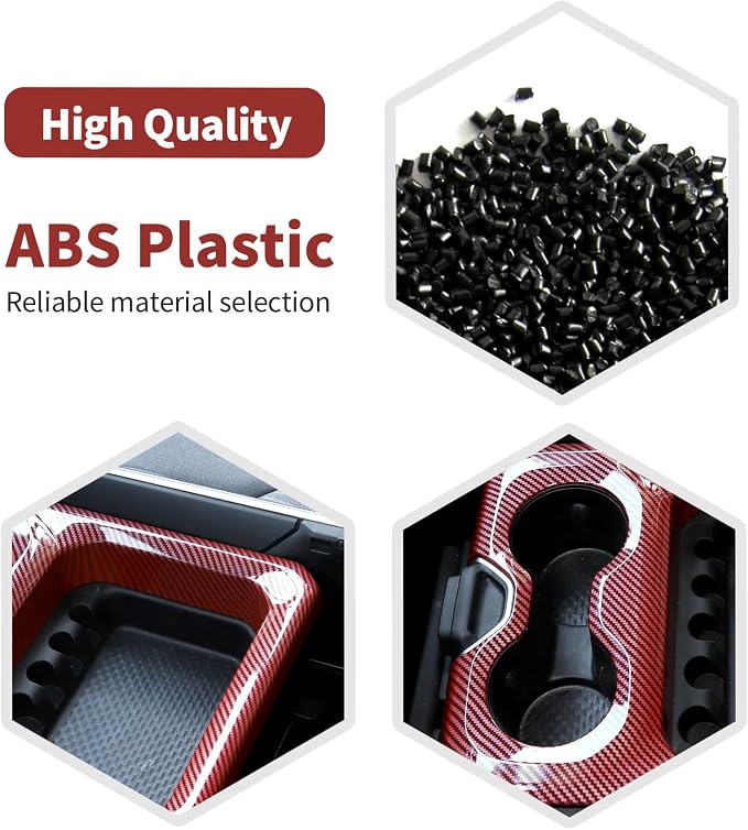 RT-TCZ for RAM Center Console Cup Holder Storage Box Trim Cover Frame for Dodge RAM 2018-2023 Red Carbon Fiber Interior Accessories