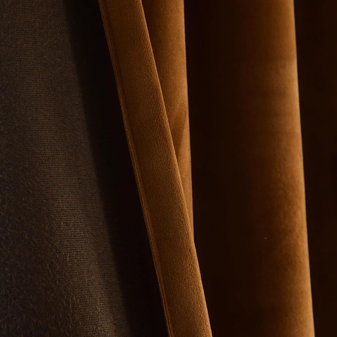 Roslynwood Luxury Soft Brown Velvet Curtains 84 inches Long Back Tab Thermal Insulated Blackout Window Drapes for Living Room/Bedroom/Dining Room, W52 x L84, 2 Panels