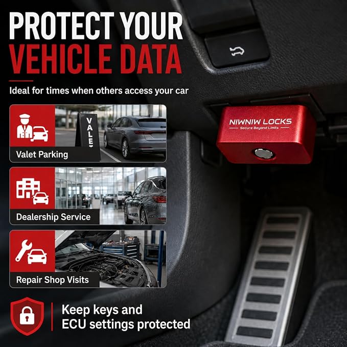 OBD2 Lock Anti Theft Device, Upgraded Diagnostic Connector Protector with Security Screws, Solid 6061 Aluminum Body, Includes Tool & Instructions, Helps Prevent Key Cloning & ECU Access