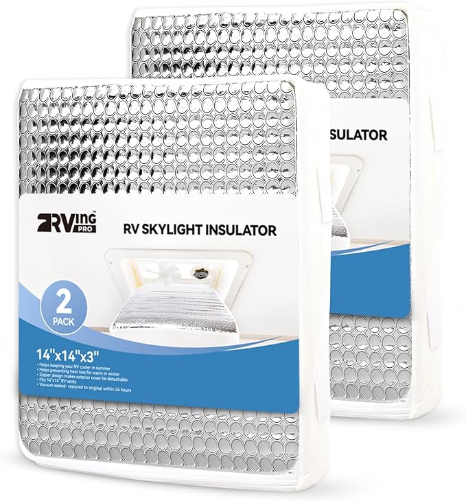 2 Pack RVINGPRO 14’’x14’’ RV Vent Insulator with Reflective Surface & No-Slip Design, RV Skylight Cover Fits for Standard RV Shower Skylight, with Storage Bag | 3 Layers to Reduce Heat Transfer