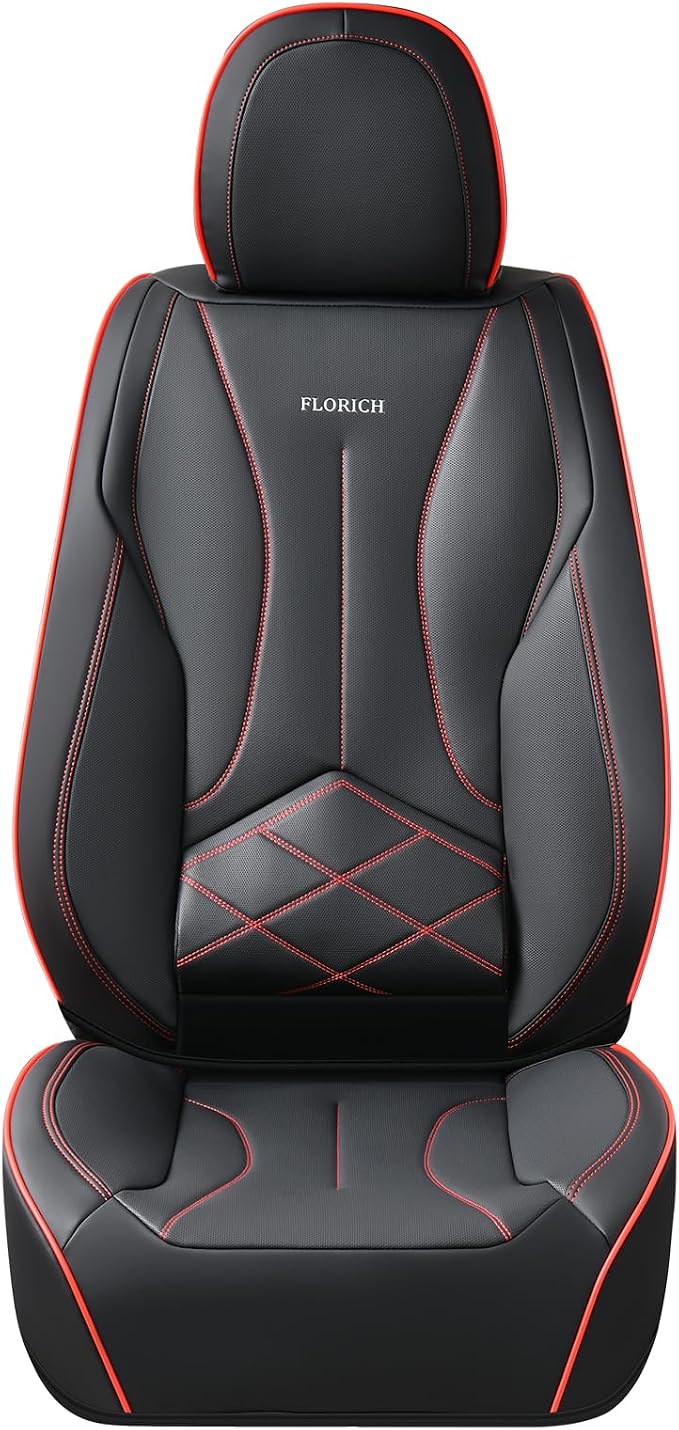 FLORICH Leather Seat Cover, Car Seat Covers Front Set, Waterproof Car Seat Protectors, Front Seat Covers 2 Pack, Automotive Seat Covers Protector Fit for Most Cars Trucks SUV - Black&Redline