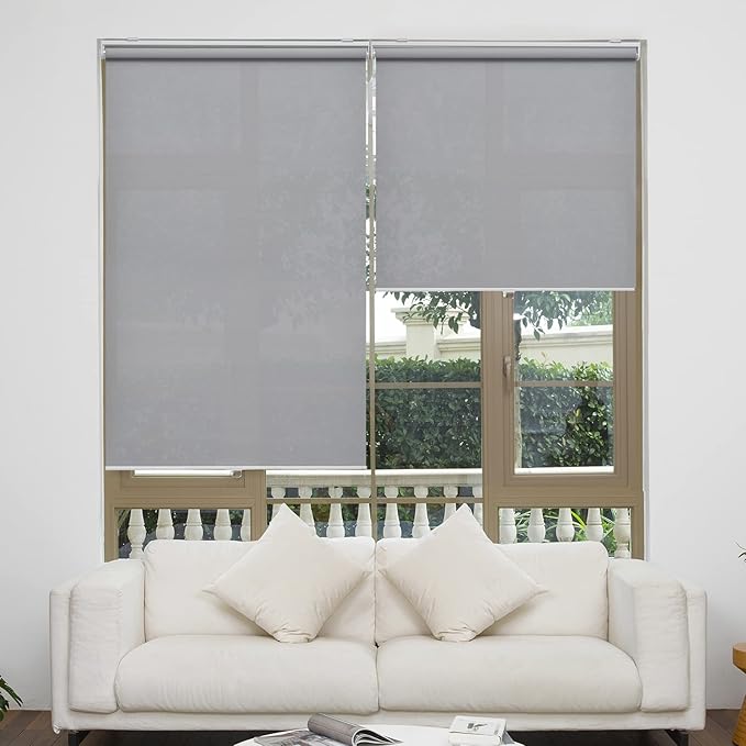 AOSKY Cordless Roller Shades for Windows Light Filtering Shades with 5% Openness Solar Screen Semi Sheer Roller Blinds UV Protection for Office and Home. Easy to Install 45" W x 72" H (Grey)