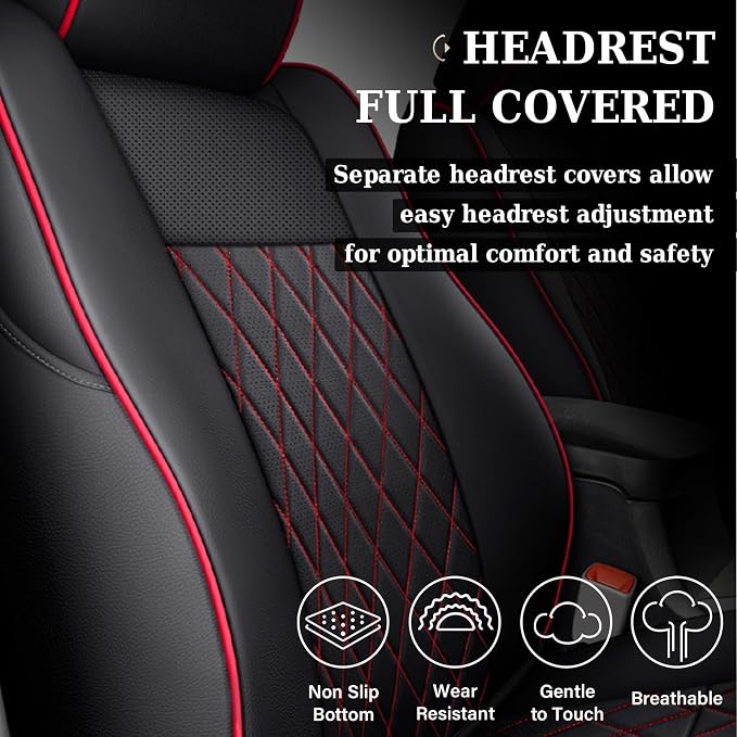 Coverado Tacoma Seat Covers, Car Seat Covers Front Seats, Leather Seat Covers for Cars Car Seat Protector Cushion Tacoma Accessories Custom Fit 2005-2023 Toyota Tacoma Double/Crew Cab(Red)