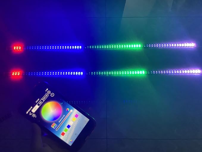 Bluetooth APP Remote 2PCS 1FT 30CM 12" Doubel Row RGB Dream Color Chasing Light Strips for Car Truck Vehicle Off-Road Lighting (2PCS 6.5FT Double Row Light Strips)