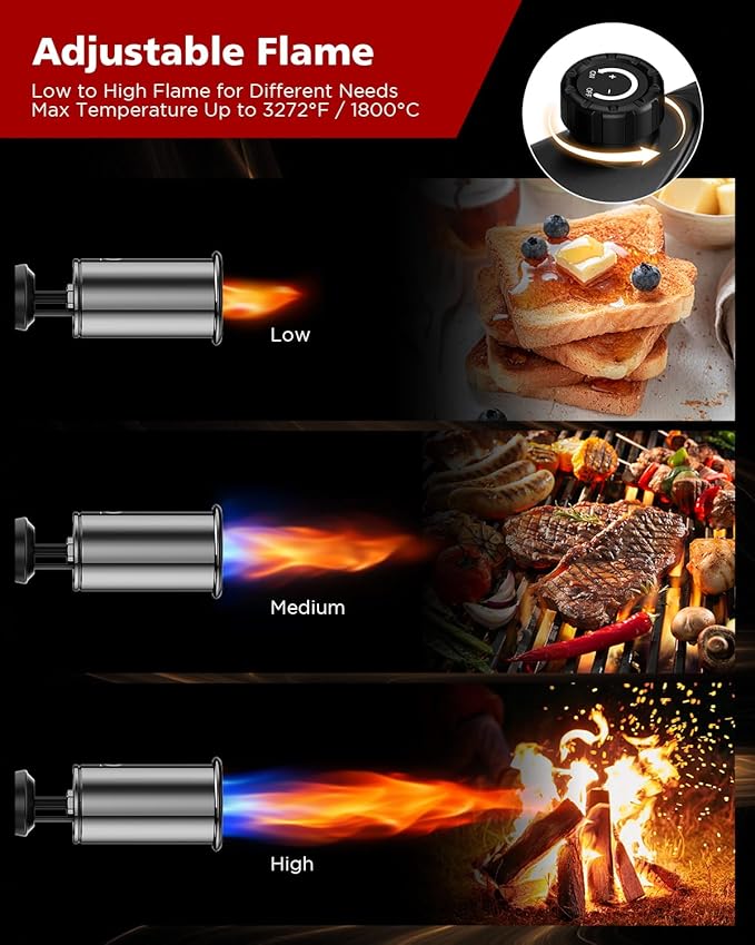 Propane Torch Gun, Weed Torch Propane Burner & Cooking Blow Torch with Safety Lock, One-Touch Max Fire, Adjustable Flame for Searing Steak, BBQ, Charcoal Starter & Weed Burning (Tank Not Included)