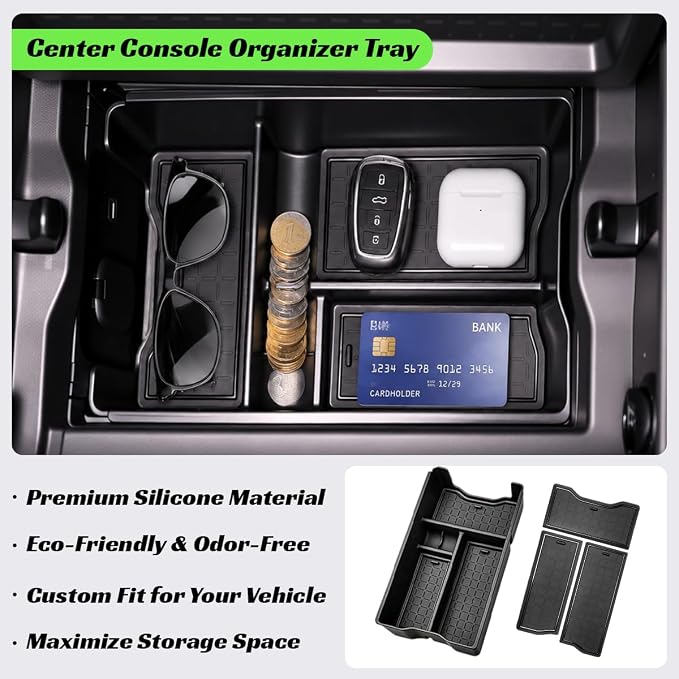 Interior Organizer Bundle for Toyota RAV4 2026,3-in-1 Set with Center Console Organizer Tray,Cup Holder Insert & Silicone Dash Mats–Custom Fit Anti-Slip Storage Accessories for 2026 RAV4